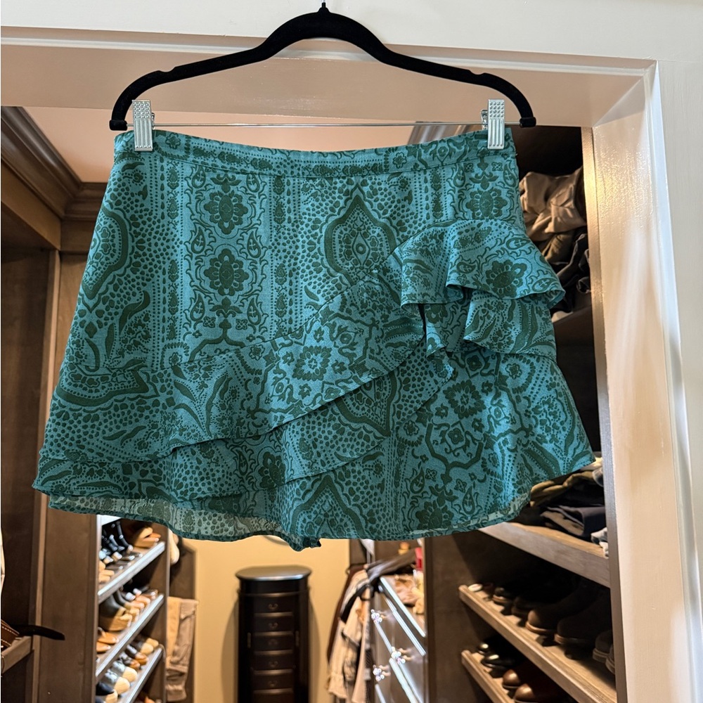 Zara Teal Paisley Ruffle Skort